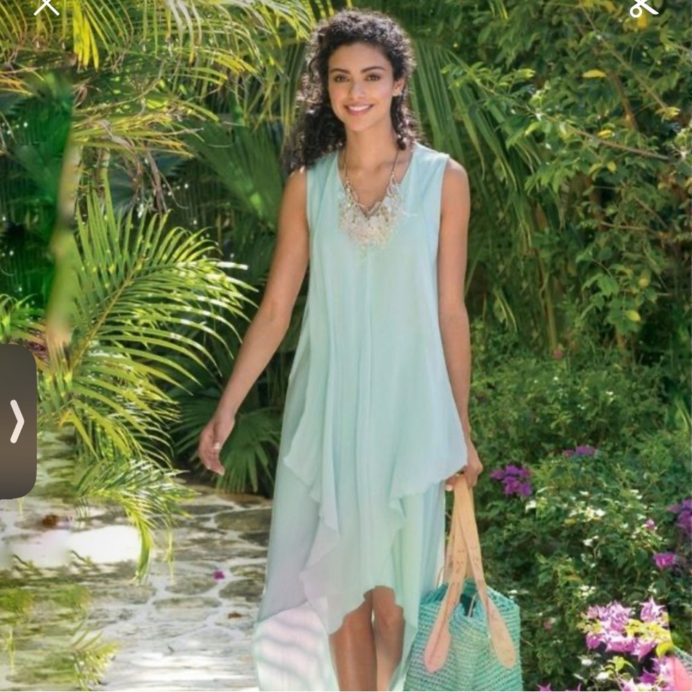 Soft Surroundings Green Ruffled Tiered Sundress